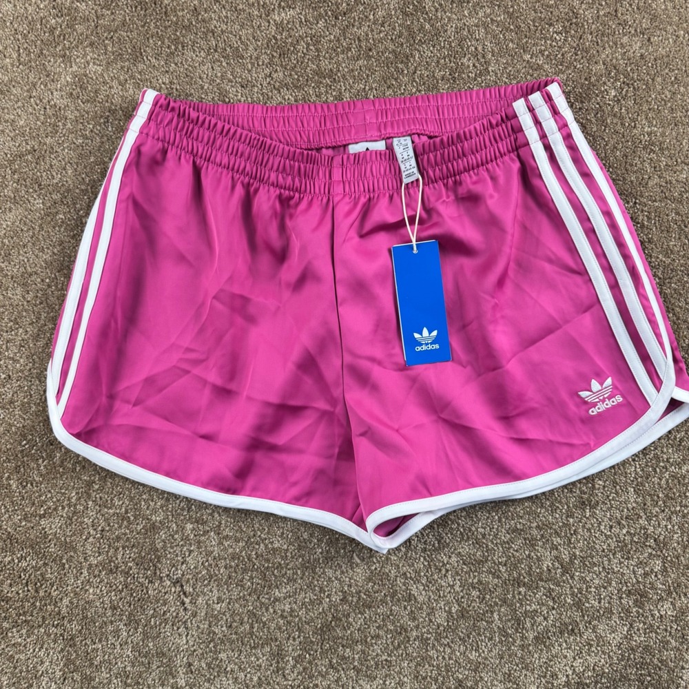 Adidas Originals 3S Sprinter Shorts Womens M Pink Fuchsia Satin KC3876 NEW